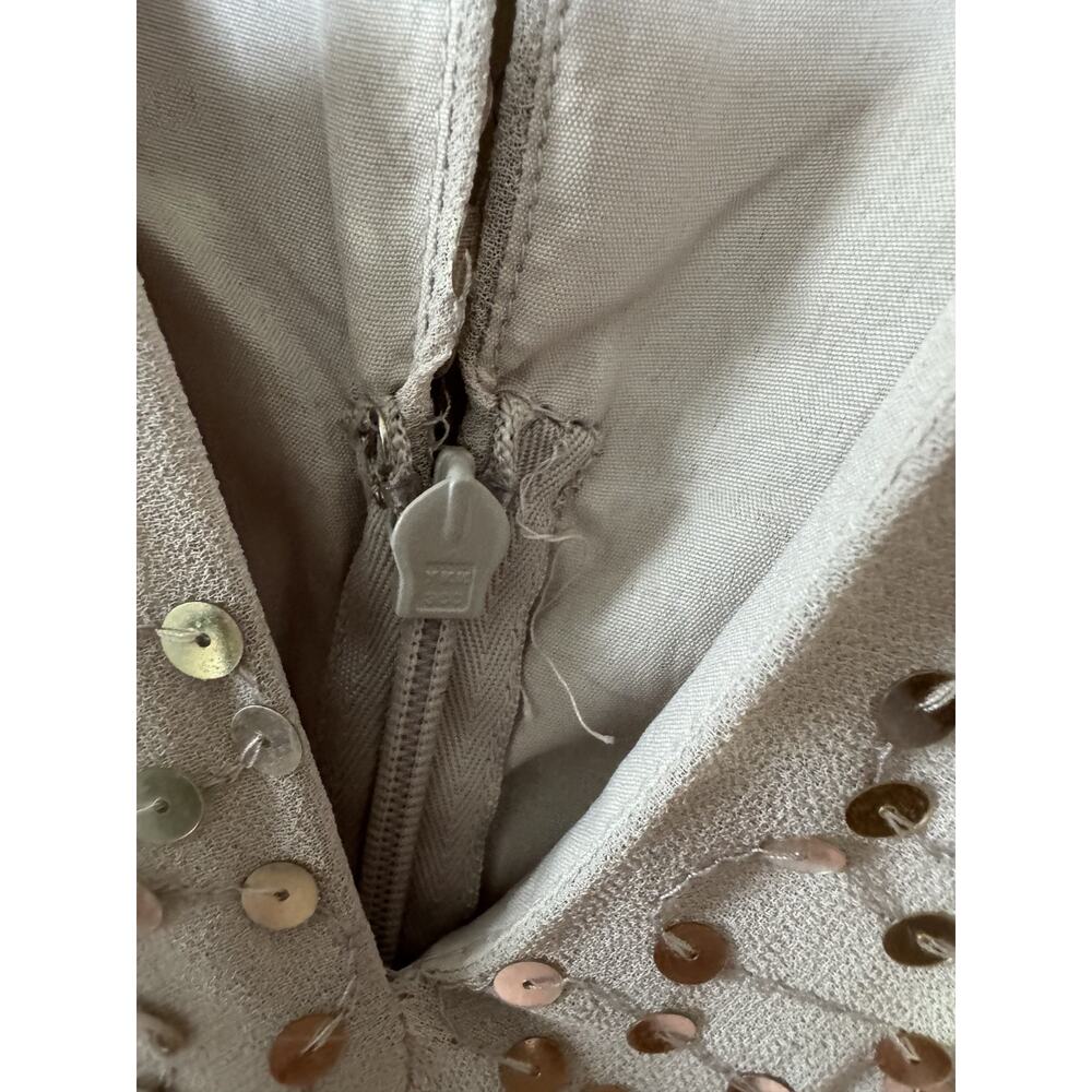 ASOS Design Nude Sequin Midi Dress Batwing Sleeve Front Slit Plunging Neck SZ 12 - Picture 13 of 13